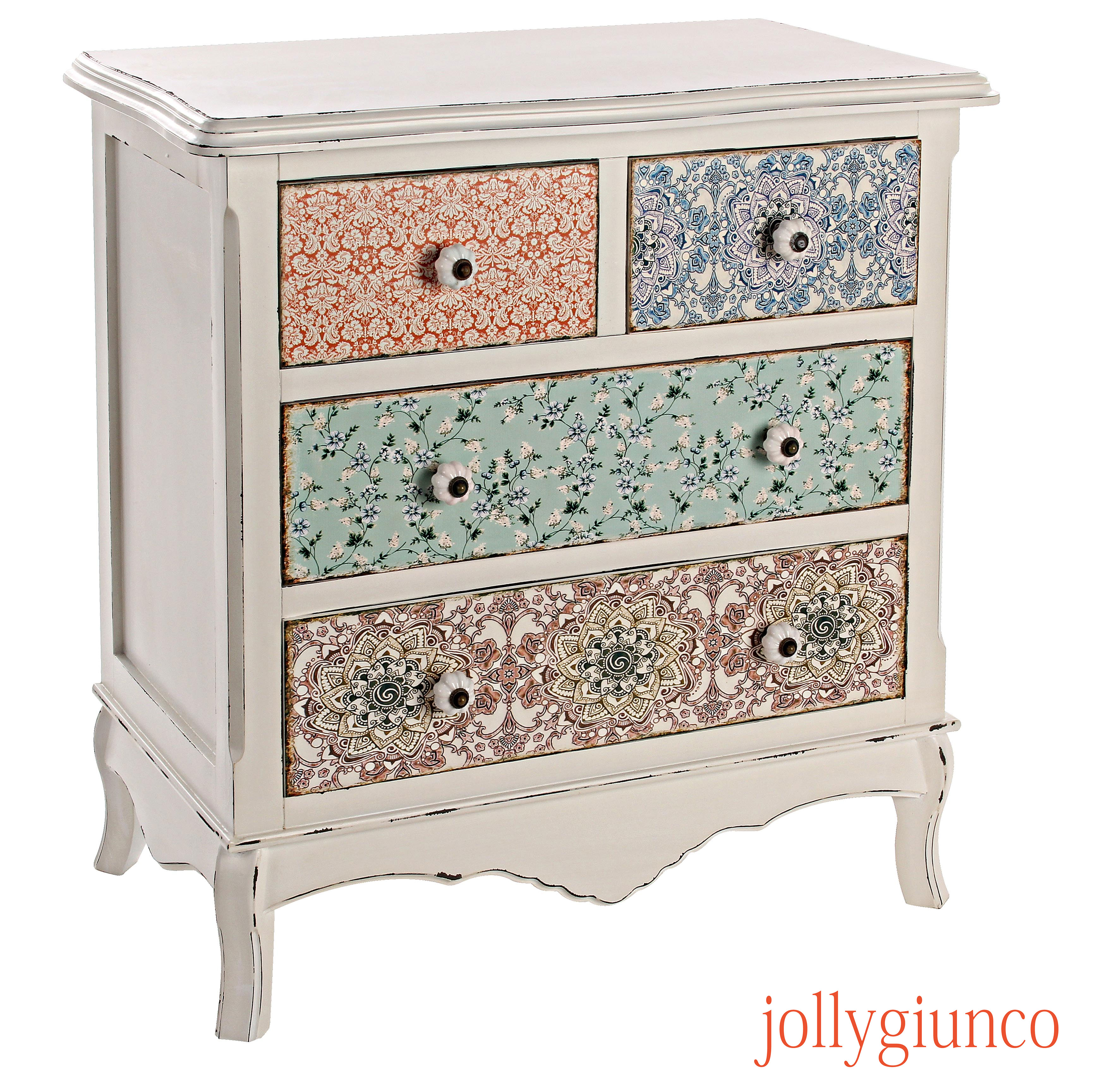 Collezione genziana, struttura in legno di abete. Mobili decorati moderni