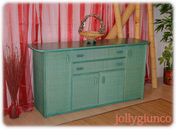 Credenza in rattan a sala 4 porte 2 cassetto